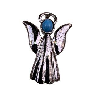 Silver-Tone & Blue Angel Pin Brooch Pendant Vintage Unique Style Jewelry